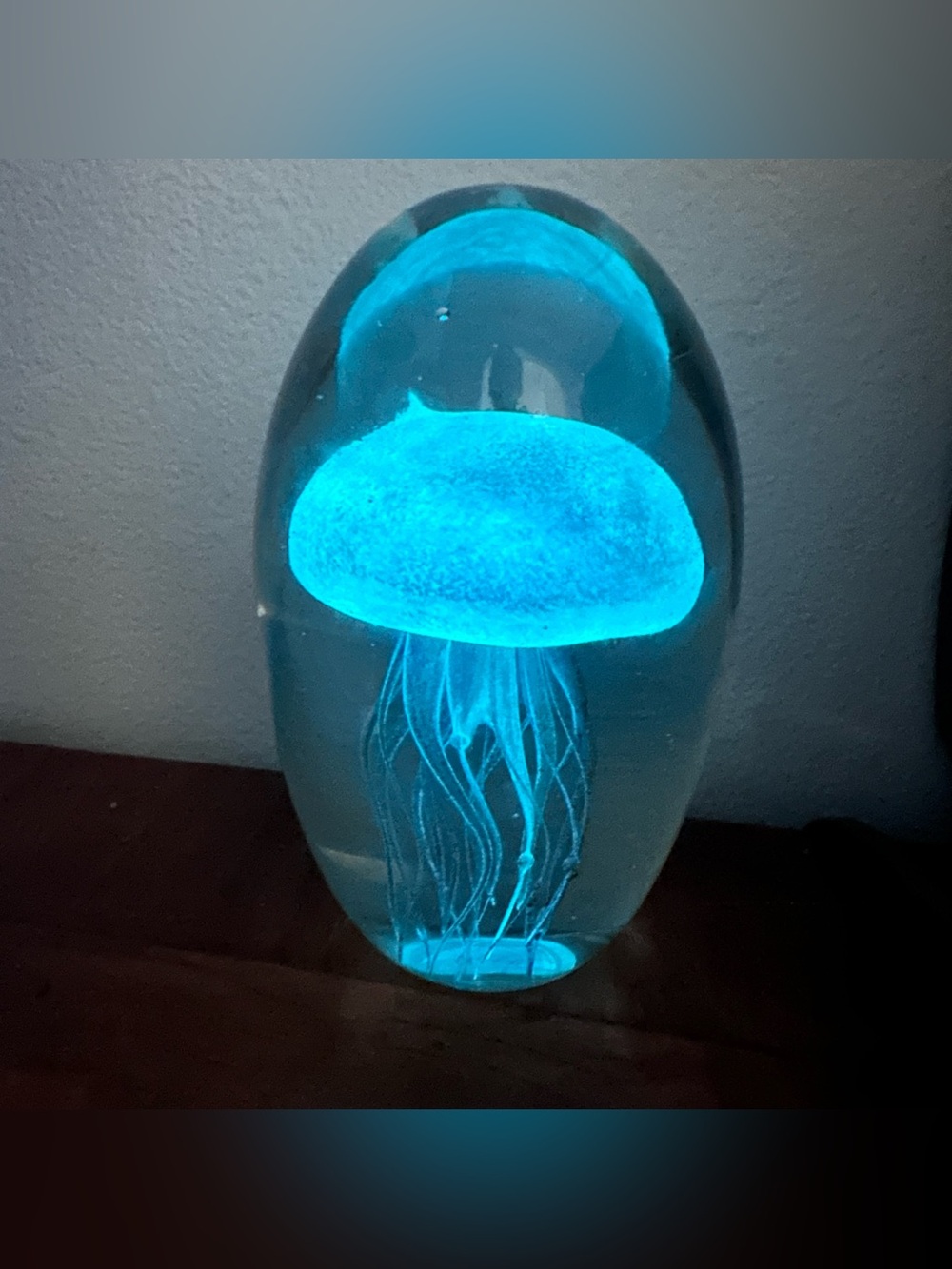 Dynasty Gallery Art Glass Blue Jellyfish 6" UV or Glow in Dark Paperweight